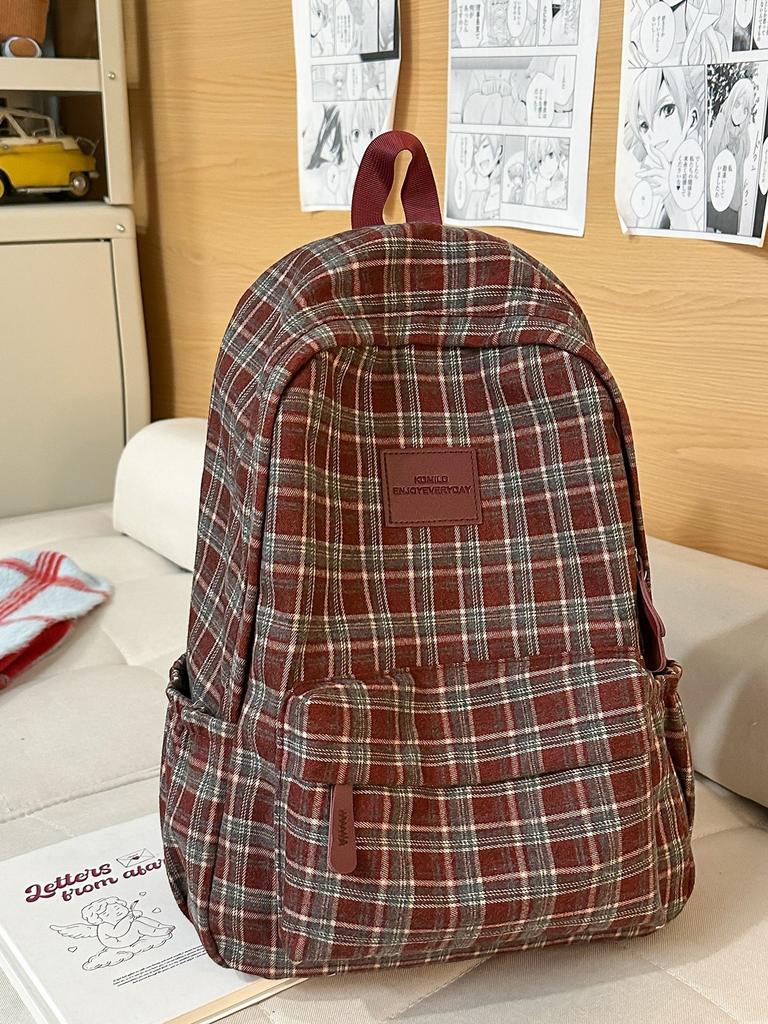 Schulrucksack Herbst und Winter Neu Retro Karo Literarischer Stil Studenten Klassenzimmer Rucksack Koreanische Ins Atmosphäre Wollrucksack