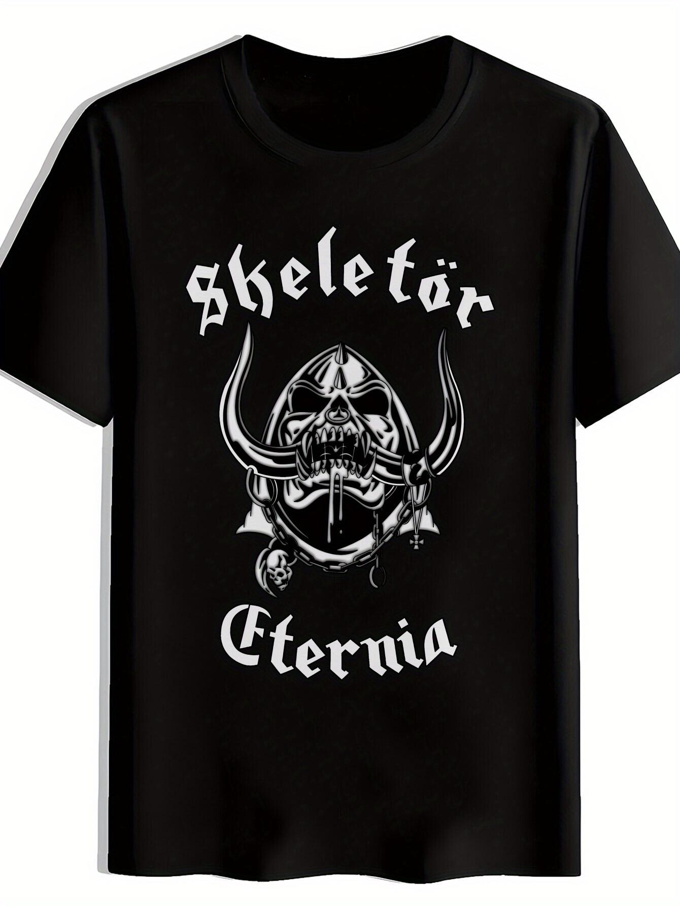 Heavy Metal Graphic T-shirt - Gothic Skeleton warrior design - Black Band Tee for Concerts S