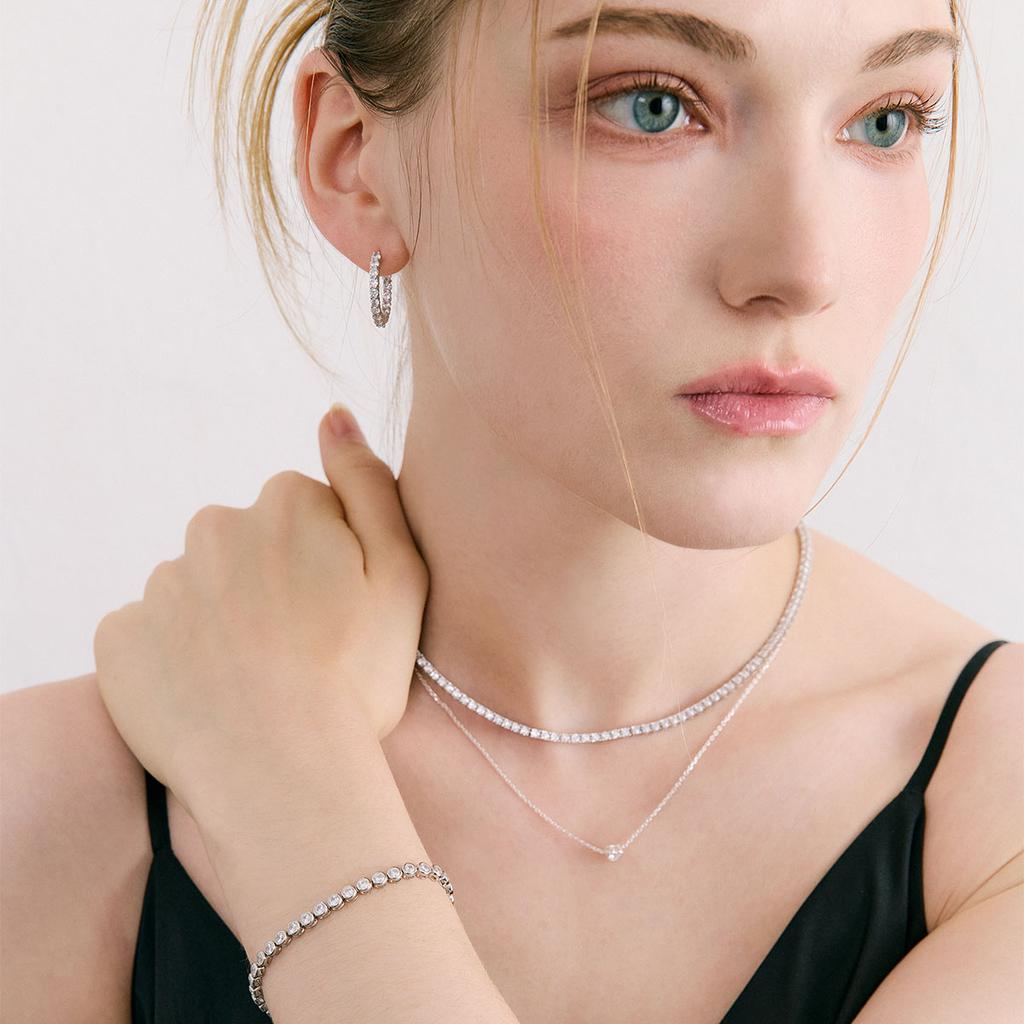 Mezmic Moissanite Square Pave Tennis 925 Silver Necklace