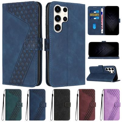 For Samsung Galaxy S24 Ultra Case 3D Geometric Lattice Leather Flip Wallet Case On sFor Samsung S24 Ultra S 24 Plus Phone Cover