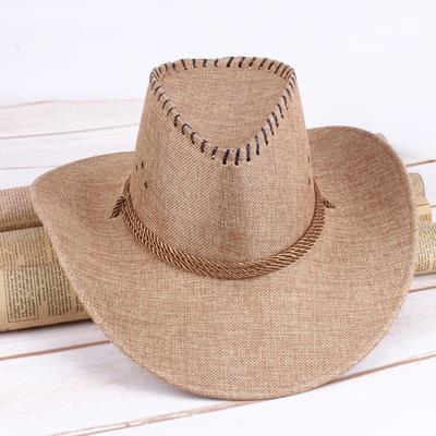 Men's Three-Strand Rope Sun Hat Cowboy Hat Linen European and American Ethnic Style Hat Travel Beach Hat