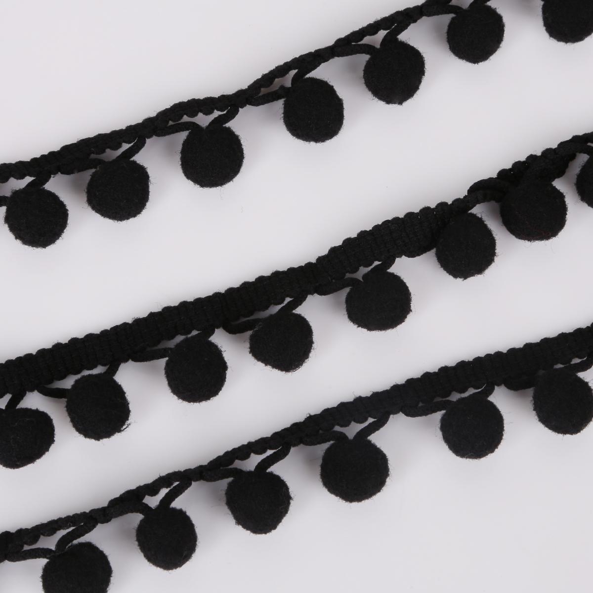 5 Yards Pom díszítő golyó 10 mm MINI Pearl Pompon Rojtos Szalag Varró Csipke Kint szövet Kézzel készített barkács kézműves kiegészítők fekete