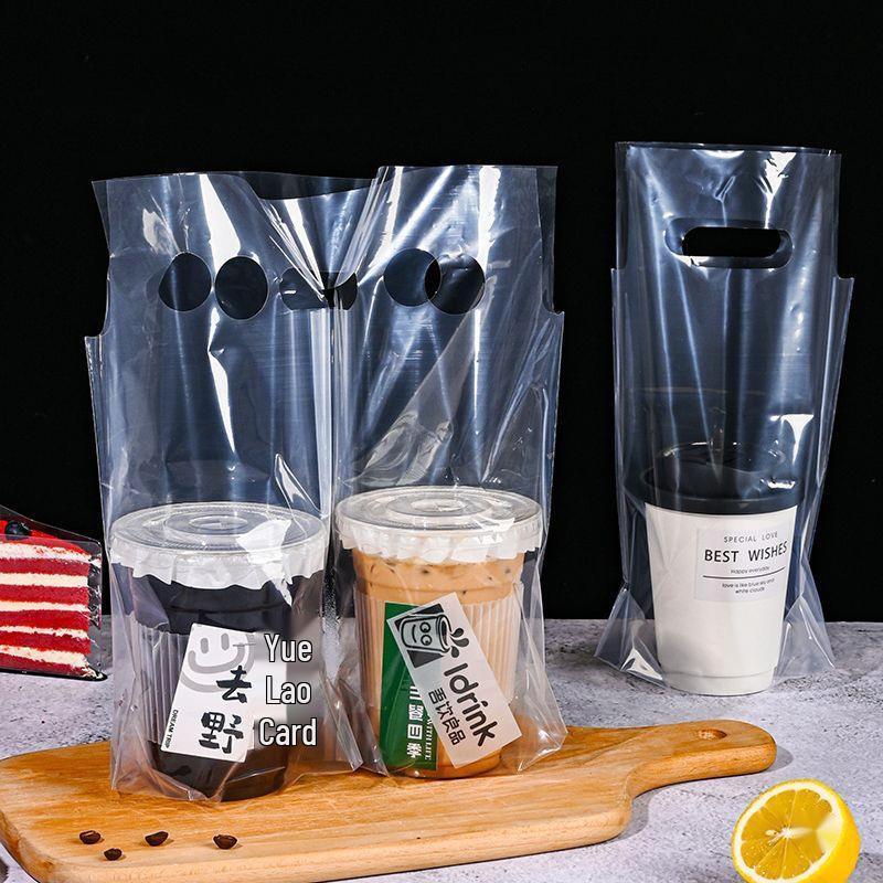Transparent Disposable Drink Bag with Handle for Single or Double Cups