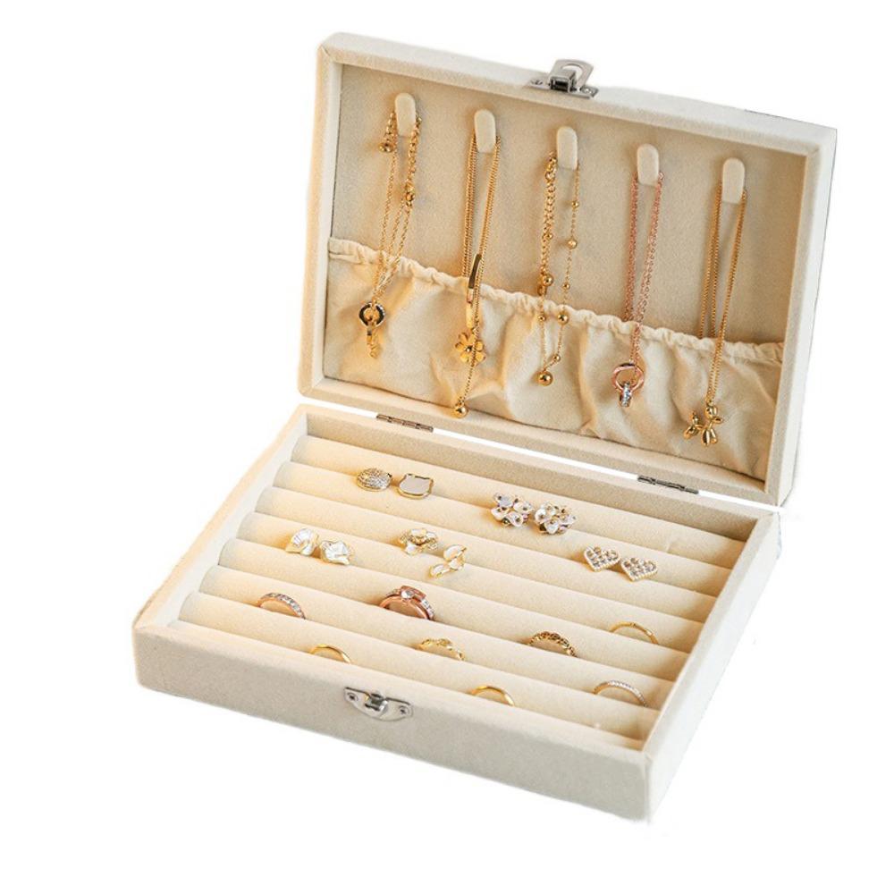 Dustproof Jewelry Storage Box Flip Lid Divided Necklace Tray  Classification