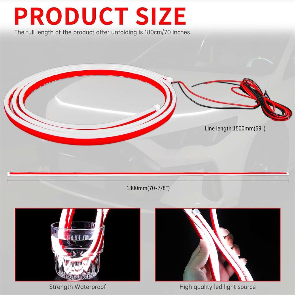 71 Inch Car LED Hood Light Strip Universal 12V Flexible Waterproof Daytime Running Lights Car Dynamic Scan Start-Up Under Hood Light Strip Compatible