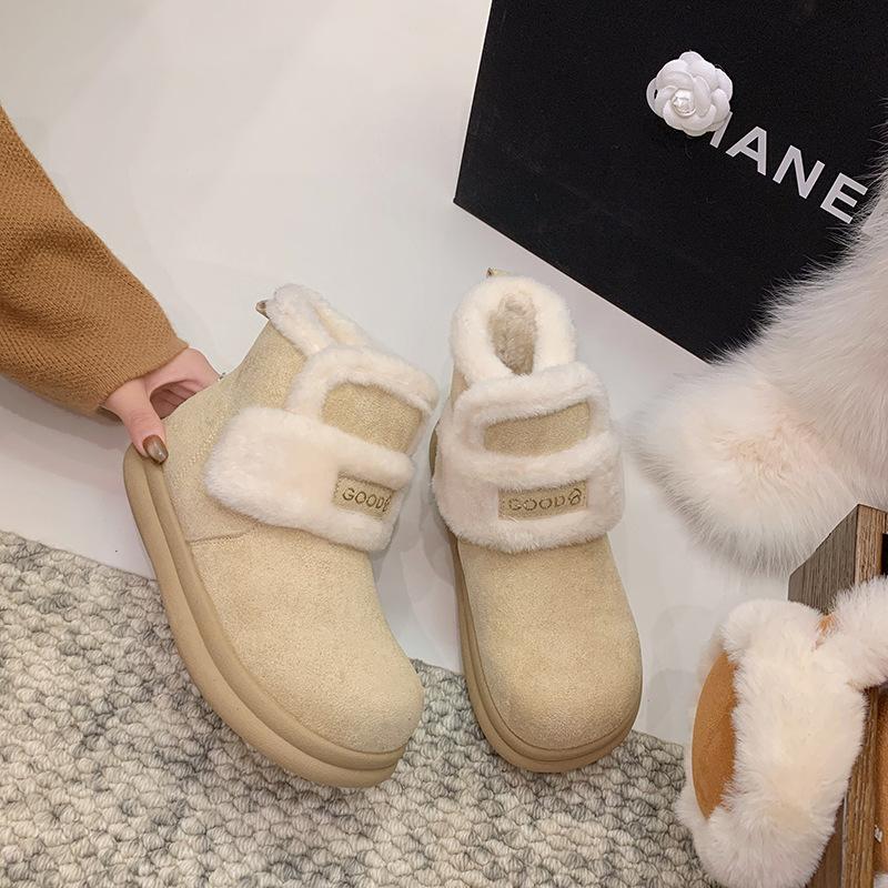 Women s Thick-soled Velcro Winter Lightweight Warm Fur One Plush Snow Boots Non-slip Wear Casual Sports Cotton Boots 35