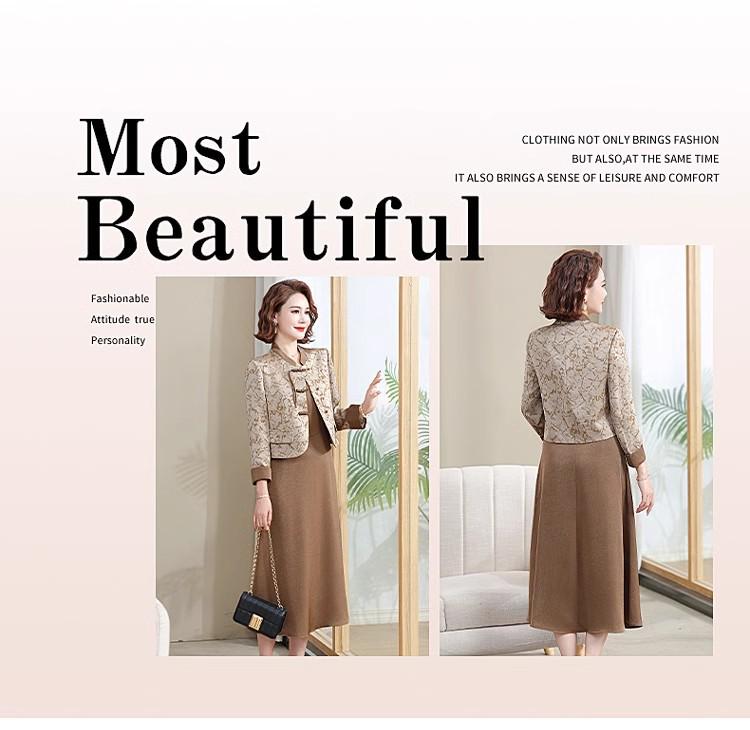Elegant Spring & Summer Medium-Length Dress Suit: Women's Short Coat with Two-Piece Set for Middle-Aged & Elderly