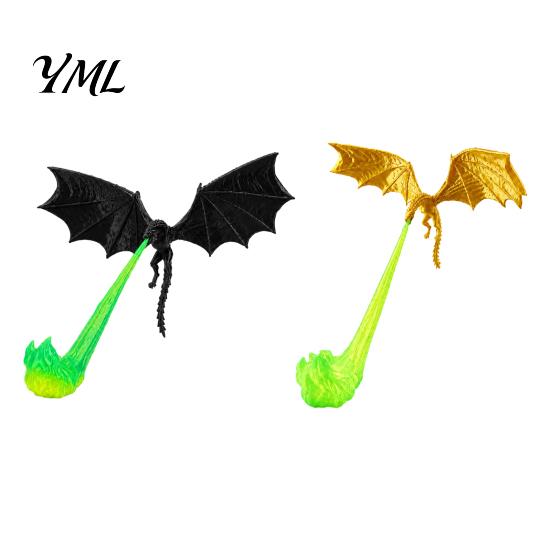 Fantasy Home Accessories 3D Printed Fire-Breathing Dragon Shelf Decor, Flying Nook Bookshelf Light, Black Design Artistic PLA Figure with Green Flame,