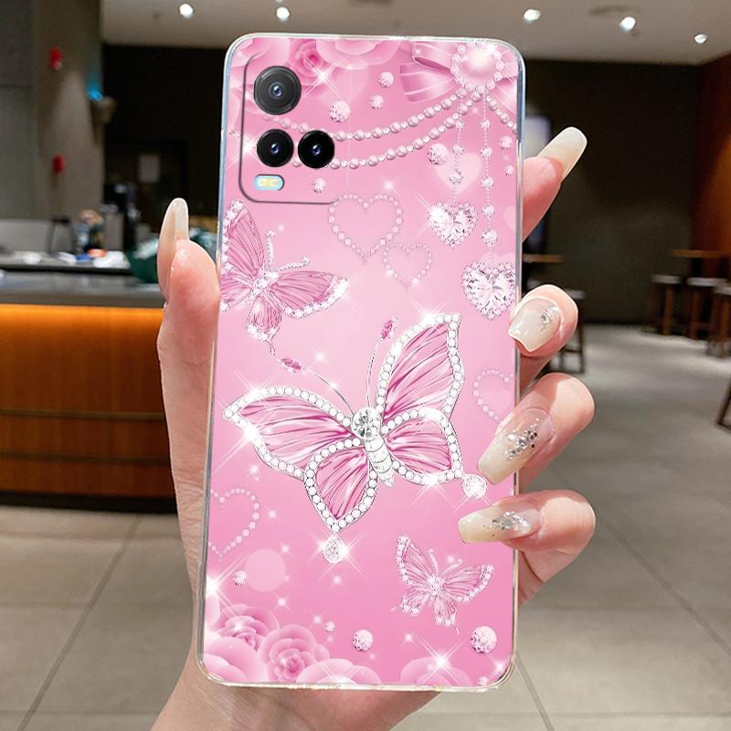 For Vivo Y33S V2109 Y33T V2146 Back Cover Vivo Y21 2021 Y21S Y21A Y21E Y21T Case Clear Luxury Butterfly Flowers Soft Phone Case