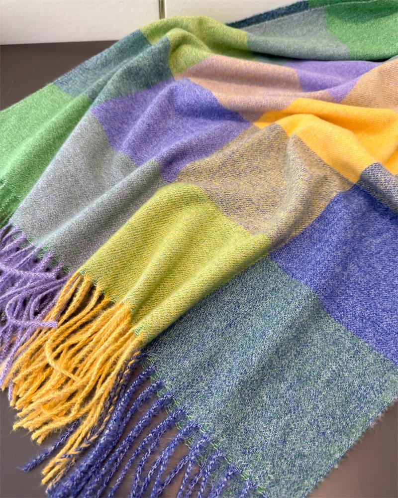Luxury Brand Winter Rainbow Plaid Women's Imitation Cashmere Scarf Warm Shawls and Wraps Thicked Pashmina Female Blanket Scarves