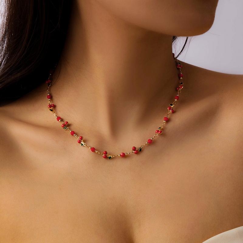Trendy Red Cherry Pendant Bracelet Set for Women Exquisite Zircon Heart Bracelet Anklet Necklace Wedding Jewelry Party Gift