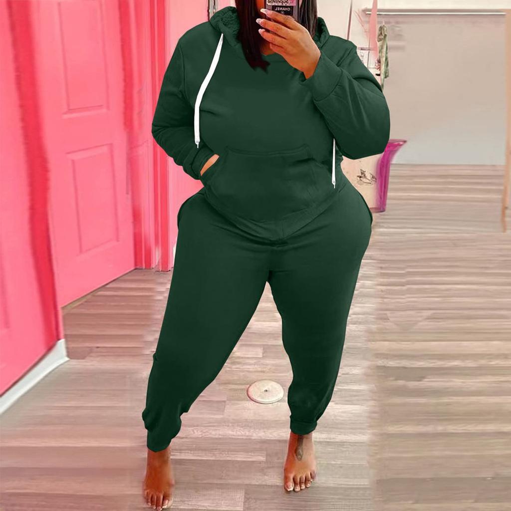 Women's Padded Drawstring Hooded Sweatshirt Long Sleeve Drawstring Trousers Piece Set