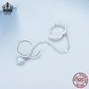 Avle Sterling Silver S925 Heart-Shaped Moonstone Chain Double Ear Cuff Earrings BSE809