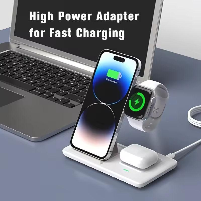 High Quality 15W Foldable Strong Magnetic 3-in-1 Fast Charging Wireless Charger with Holder Stable for iPhone 15 Pro Max 16