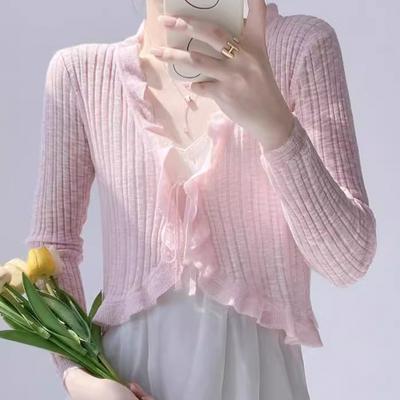 Eisseide Temperament Sonnenschutz Strickjacke Damen Dünne Überwurf Stola Camisole Schnürjacke