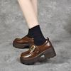 Platform shoes women's autumn and winter square buckle waterproof table muffin and one-pedal single shoes four-season shoes