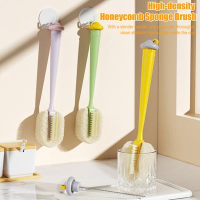 3 In 1 Cup Cleaning Brush Honeycomb Sponge Long Handle Design Water Cup Scrubber Stain-resistant Cup Cleaning Kit