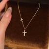 Exquisite Double Cross Diamond Pendant Necklace for Women - Versatile Sweater Chain & Super Shiny Collarbone Accessory