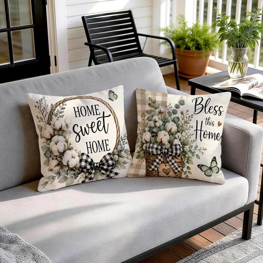 1pcs/4pcs Country Truck Cotton Plaid Cushions Pillowcase Polyester Cushion Cover Throw Pillow Pillowcover Home Car Sofa Decor