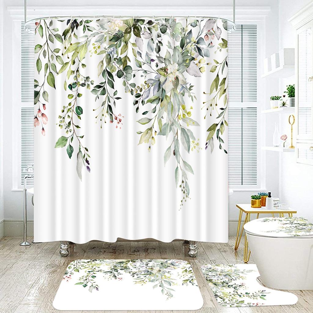 Plant Leaves Shower Curtain Sets Waterproof Floral Shower Curtain Leaves Fabric Cloth Bathroom Curtains With Hooks