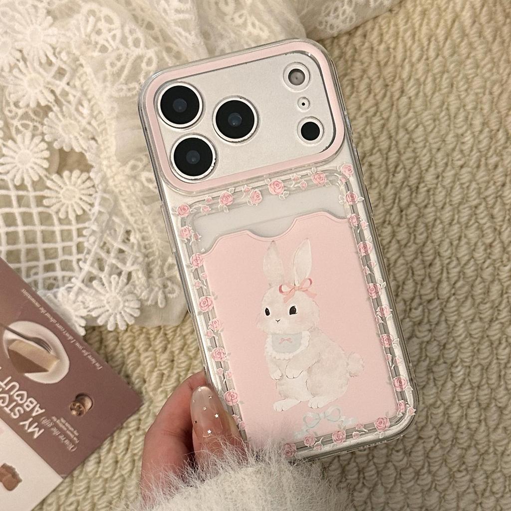 Cute Bunny Card Holder Phone Case for iPhone 16, iPhone 17, and iPhone 17 Pro Max