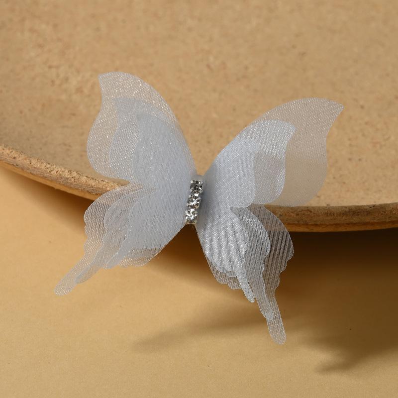 10Pcs Lightweight 3D Organza Butterfly Brooch Pins Shiny Rhinestone Lapel Pins for Bridal Wedding Dress Decor