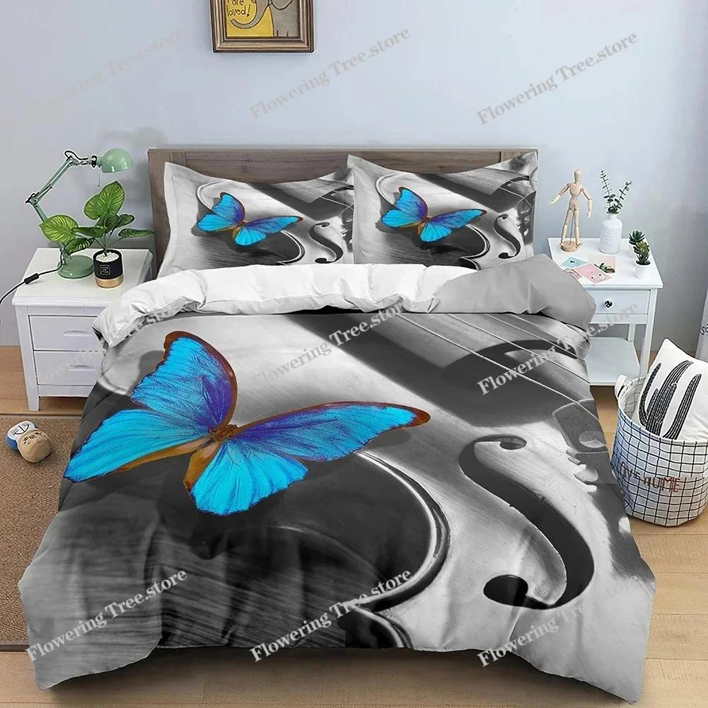 Music Bedding Set Rose Violin Printed Duvet Cover Set Twin King Queen Comforter Covers With Pillowcase Quilt Cover Home Textile
