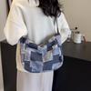 Große Kapazität Damen Denim Umhängetasche Patchwork Student Pendler Schultertasche
