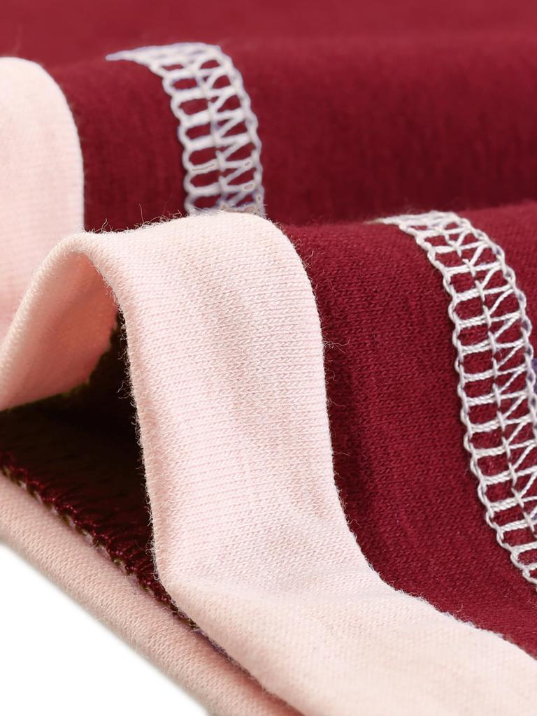 Short Sleeve Contrast Size S [cheibear] Women's Nightshirt, Color, V-Neck, Burgundy,