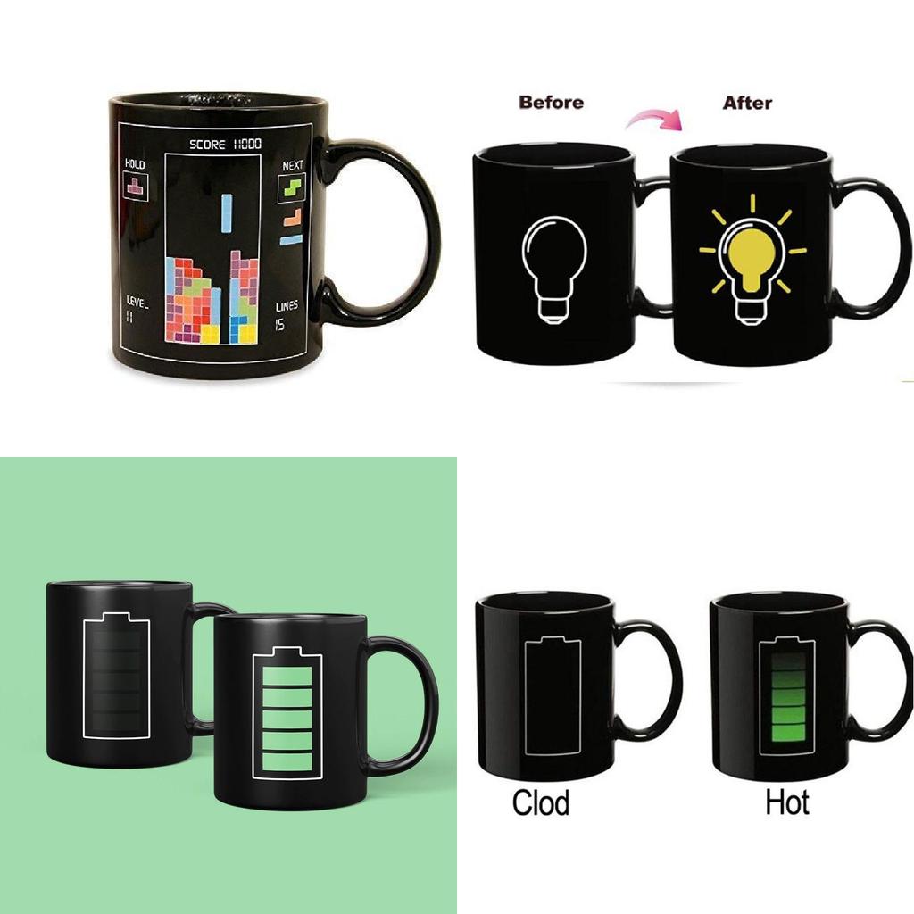 Color Shift Coffee Cup With Light Bulb Tetris Battery Pattern For Office And Home Use