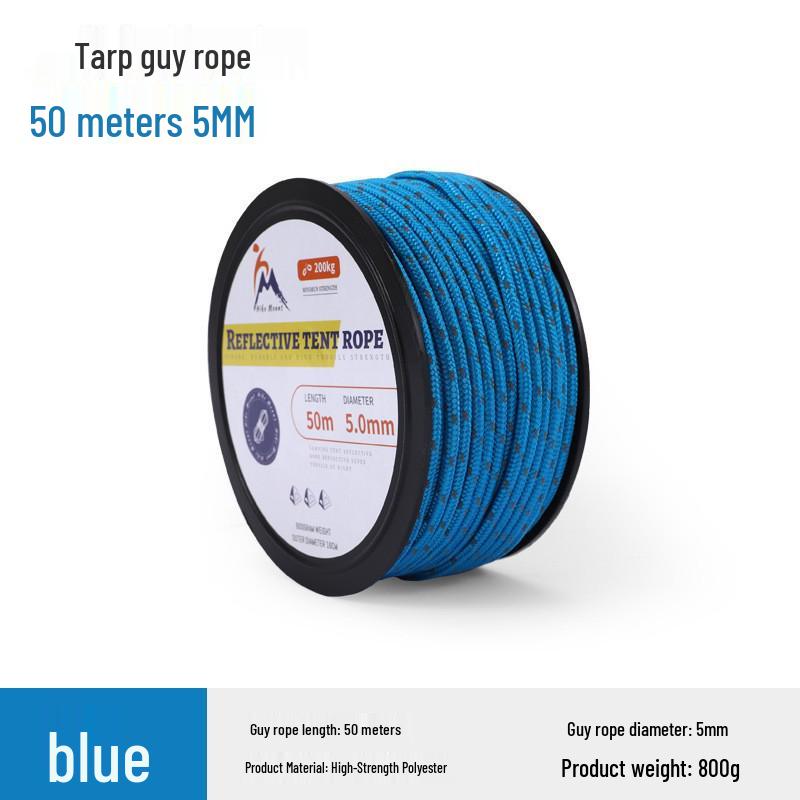 

Reflective 50m Outdoor Canopy Tie-Down Rope, 5mm Thick, Reinforced & Windproof Tent Bundling Rope синій