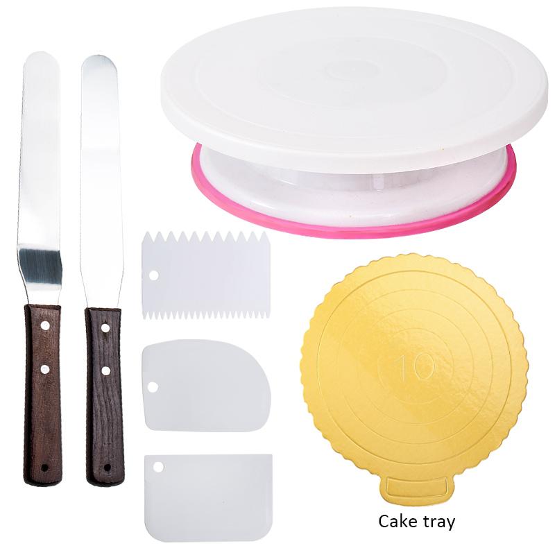 FAIS DU 6Pcs/Set Plastic Cake Turntable Rotating Cake Plastic Dough Pastry Decorating Stand Rotary Table DIY Pan Baking Tool
