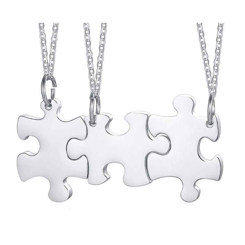 Ensemble de colliers pendentifs Puzzle Couple BFF Minimaliste 2/3/4/5 Pièces pour Femmes Noms Personnalisés Acier Inoxydable Cadeaux Personnalisés Bijoux