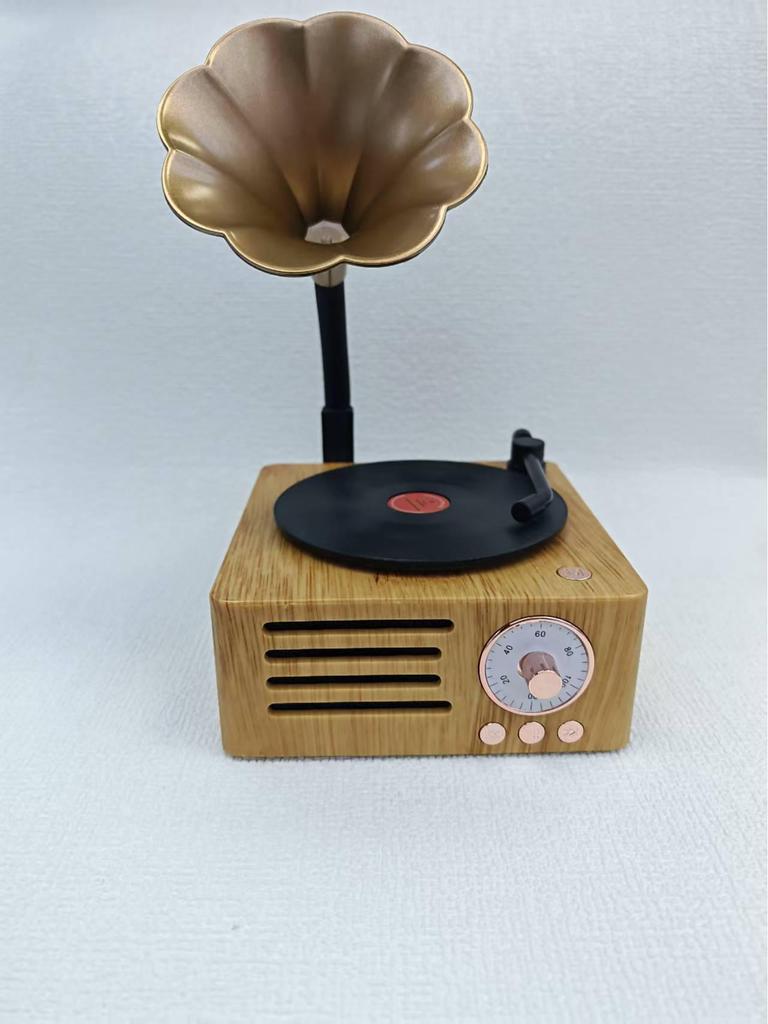 Retro Wood Grain Bluetooth Vinyl Speaker with Rotating Design