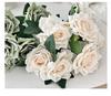 7-Head Ruffled Cappuccino Rose Bouquet - Vintage Artificial Flowers for Home or Wedding Decor