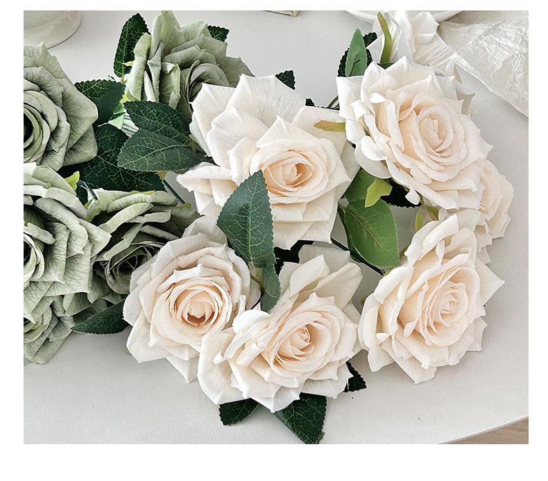 7-Head Ruffled Cappuccino Rose Bouquet - Vintage Artificial Flowers for Home or Wedding Decor