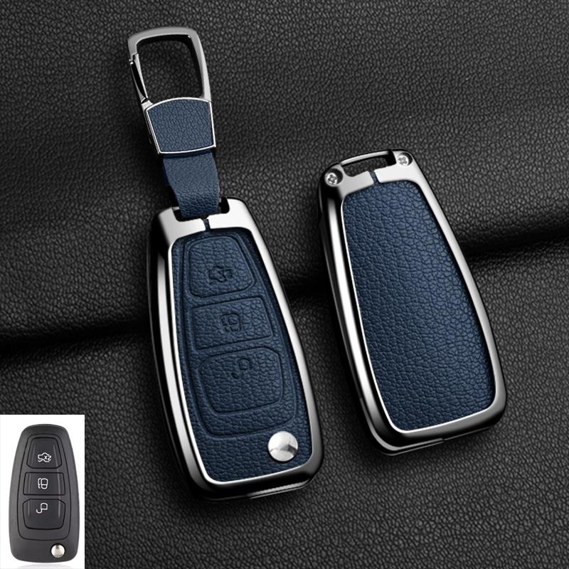 Zinklegering Leer Auto Sleutelhoesje Cover voor Ford Fiesta Ranger C-Max S-Max Focus 3 4 Galaxy Mondeo Transit Tourneo Custom MK4