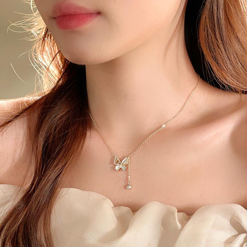 Real gold electroplated zircon Fritillary butterfly necklace temperament collarbone chain design versatile item decoration