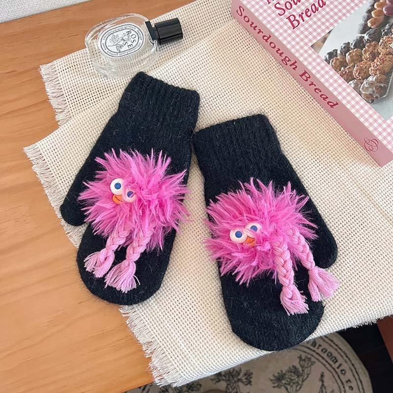 Adorkable Thicken Mitten with Braids Knit Gloves Protect from the Cold Cartoon Clown Unisex Full Finger Glove