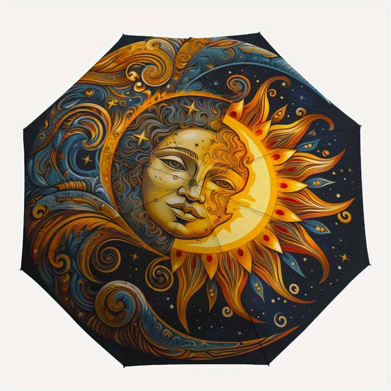 Golden Sun & Moon Mandala Umbrella, Portable 3-Fold Umbrella for Men & Women,Christmas Gift ES78