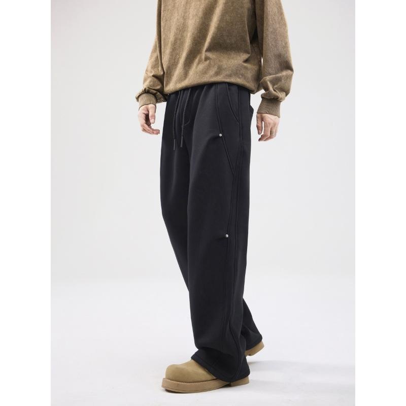 | Autumn and winter new double knee rivets irregular splicing design sweatpants American trendy brand loose drape pants