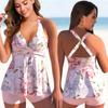 Damen-Badeanzug mit Schultergurt, rosa Kirschblüten-Druck, Bikini-Tankini-Badeanzug