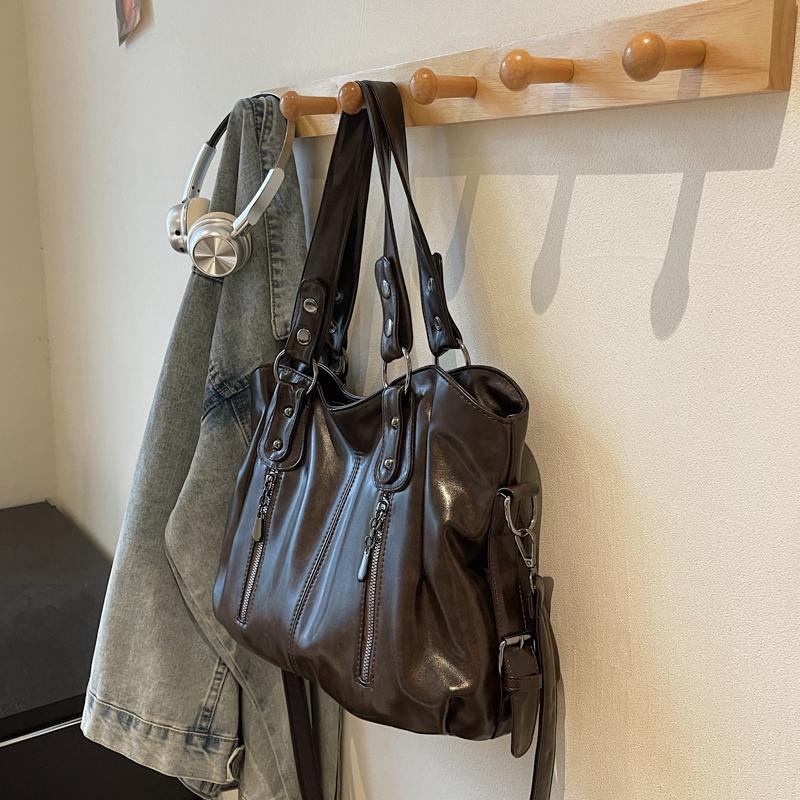 Vintage Handbag Solid Color Shoulder Bag Women's Large Capacity Commuter Tote Bag