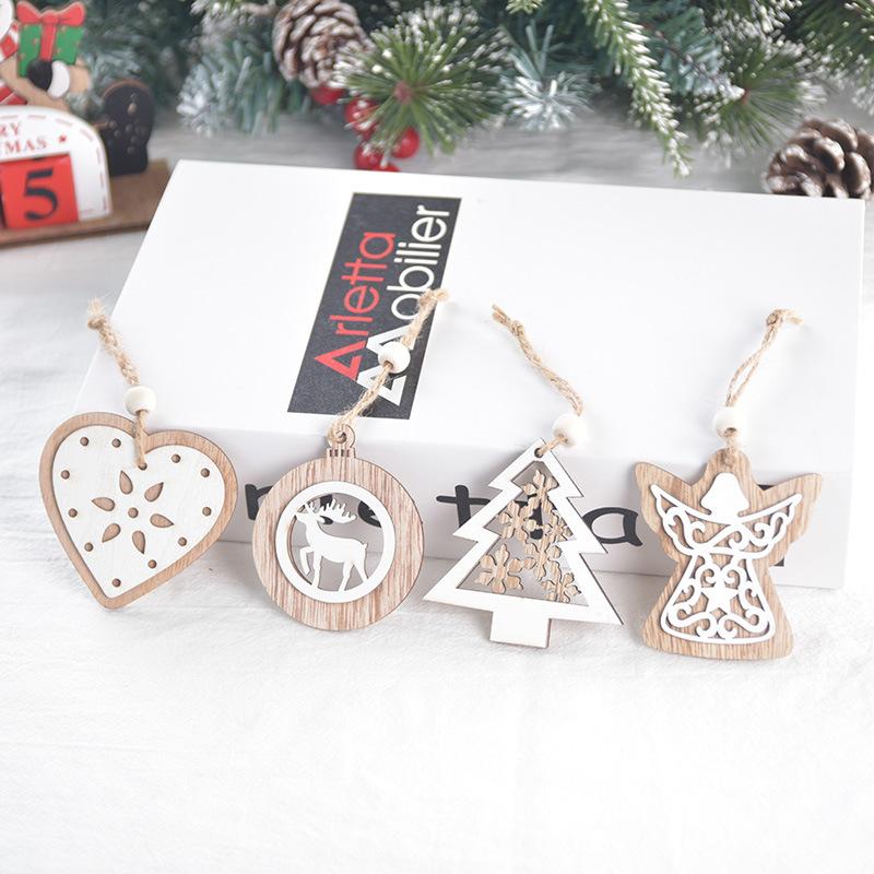 Articoli Decorativi di Natale, Ciondoli Natalizi in Legno, Intaglio Laser, Doppio Strato, Decorazioni da Appendere Bianche, Albero di Natale, Ciondoli Fiocco di Neve