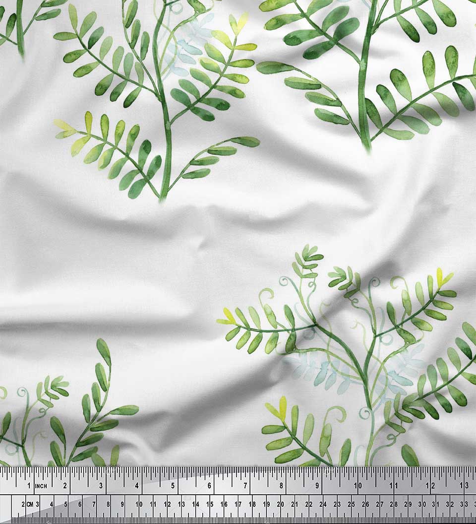 

Тканина Soimoi Gold Poly Crepe Mimosa Pudica Leaves Print Швейна тканина метр 42 дюйма 42 Inch Wide - Poly Crepe білий