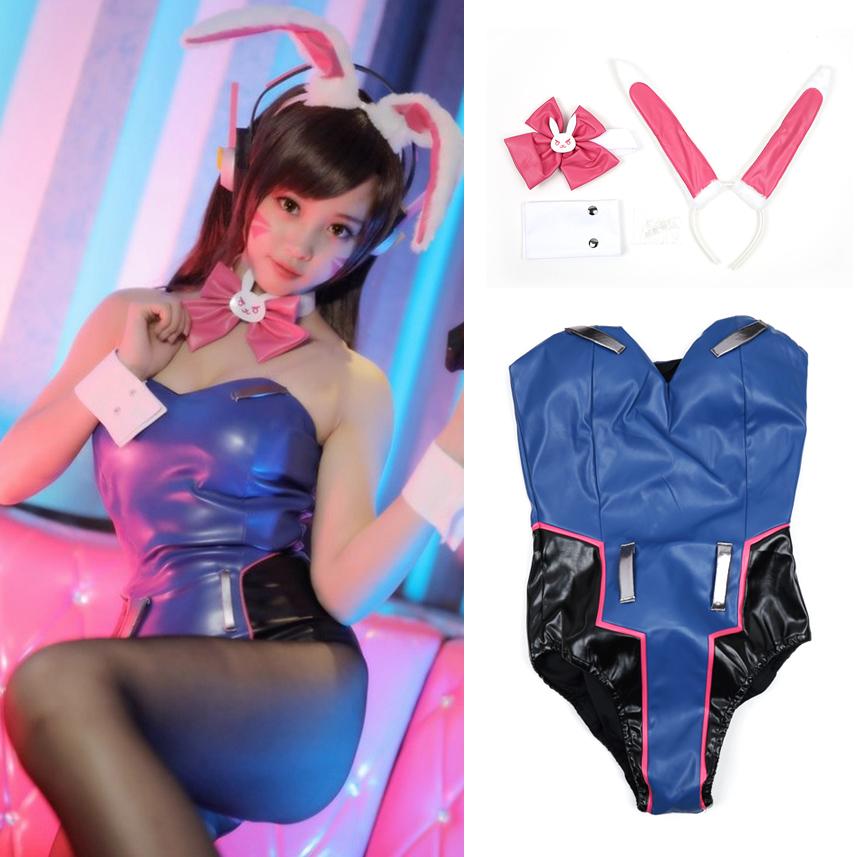 Game Dva Bunny Jumpsuit Cosplay Costume Women Sexy Leather Jumpsuit Song Hana Girls OW Jumpsuit Women Romper