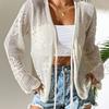 Cross-border Amazon Europe and America Hollow Summer Knitted Cardigan Women's Beach Knitted Sweater Long-sleeved Bow Knitted Cardigan