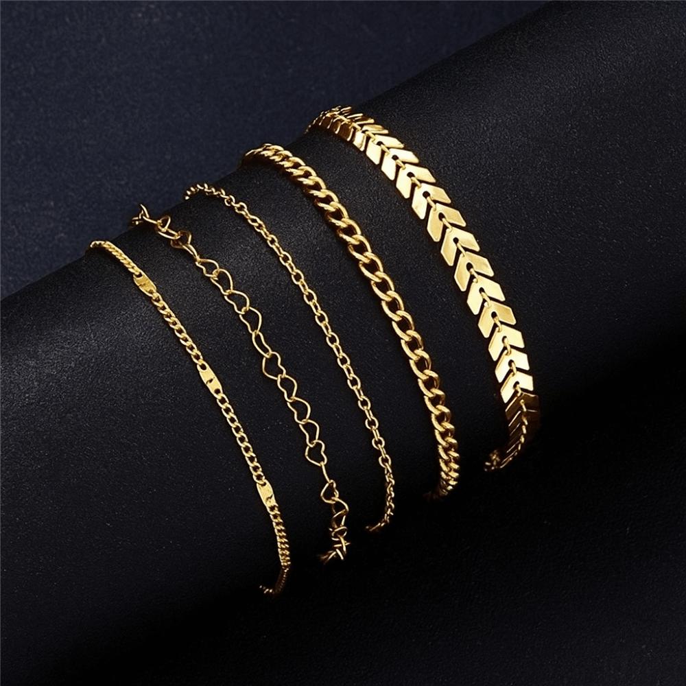 4Pcs/5Pcs Adjustable Heart Charm Anklet Pearl Charm Anklet  Women Girl Jewelry Accessories