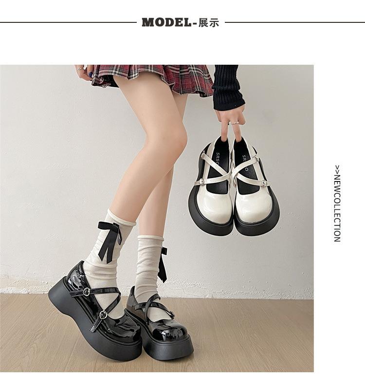 Black French versatile round head platform small leather shoes women's 2025 new summer skirt heightening Mary Jane single shoes
