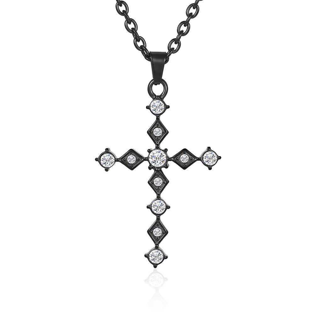 Light Luxury Style Diamond -Shaped Titanium Steel Cross Necklace Genderless Hip -Hop Wear Accessories
